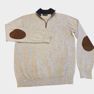 Spada‎ Roma Italian Mens XL Gray 1/4 Zip Wool Cashmere Blend Sweater Elbow Patch